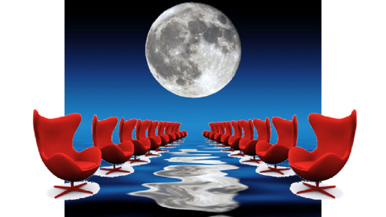 Futuristic office concept set in outer space with modern workspace elements, created for the Offices in Space blog post on Afia.ca.