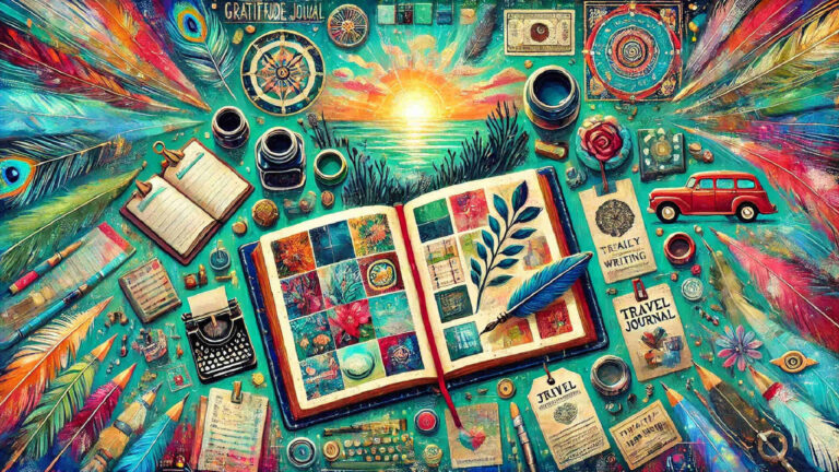 Notebook with handwritten notes and creative prompts illustrating ideas for using a notebook in different ways