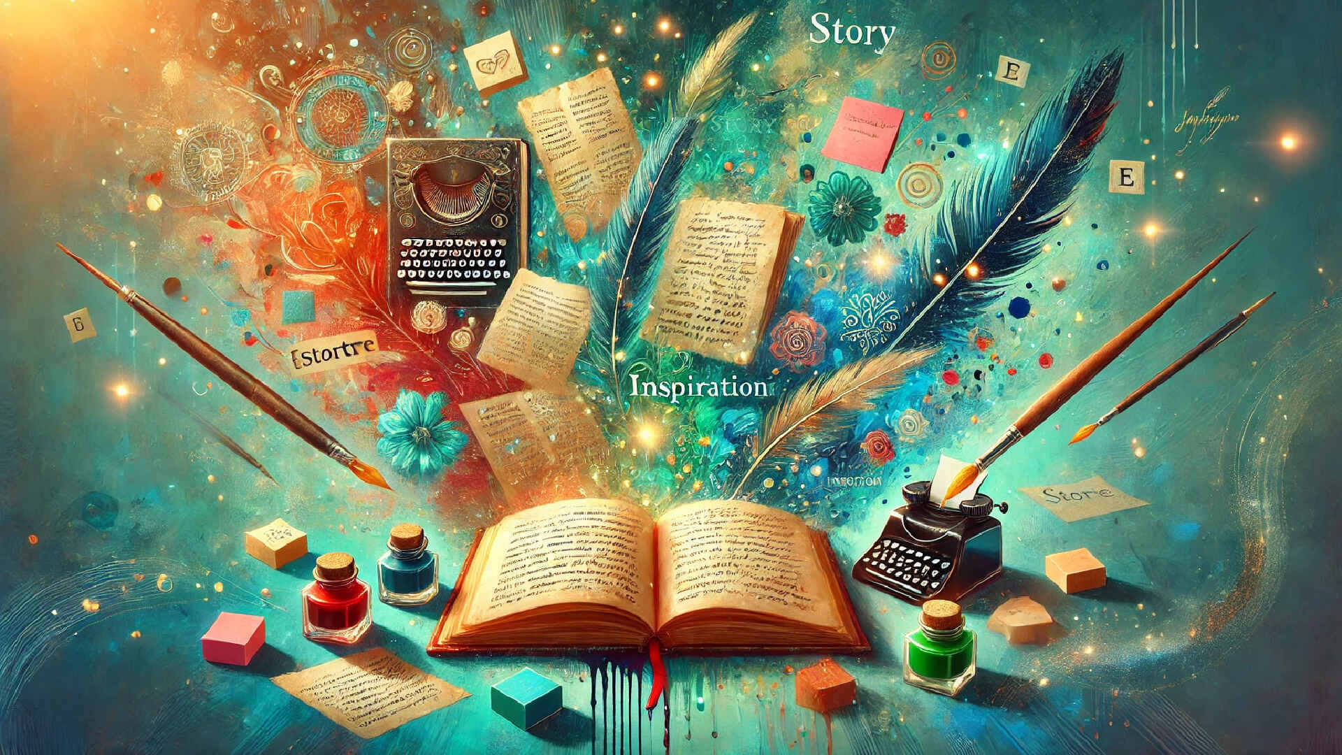 Open notebook with writing prompts encouraging creative thinking and journaling practice.