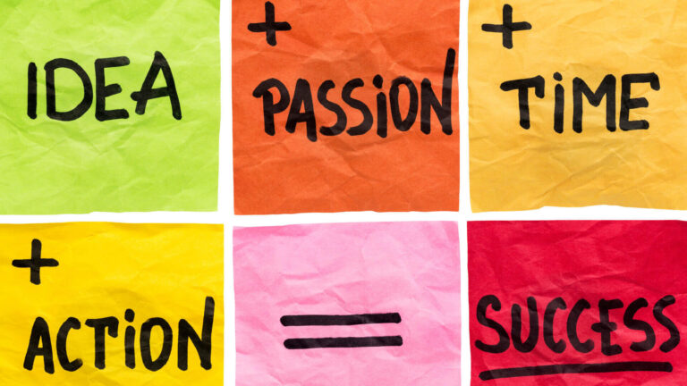 Conceptual image representing the progression from idea and passion to action and success.