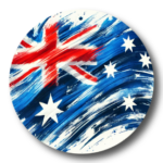 Circular brushstroke artwork of the Australian flag with stars and Union Jack elements