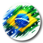 Circular brushstroke depiction of the Brazil flag with green background and yellow diamond
