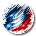Circular brushstroke artwork of the French flag in blue white and red vertical pattern