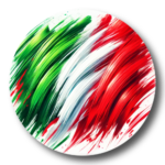 Circular abstract brushstroke design of the Italian flag with green white and red stripes