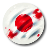 Circular brushstroke representation of the Japanese flag with red sun on white background