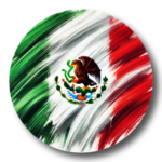 Circular abstract design of the Mexico flag with green white red stripes and central emblem
