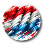 Circular brushstroke design of the Netherlands flag with horizontal red white and blue stripes