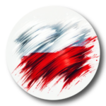 Circular abstract brushstroke artwork of the Polish flag in white and red