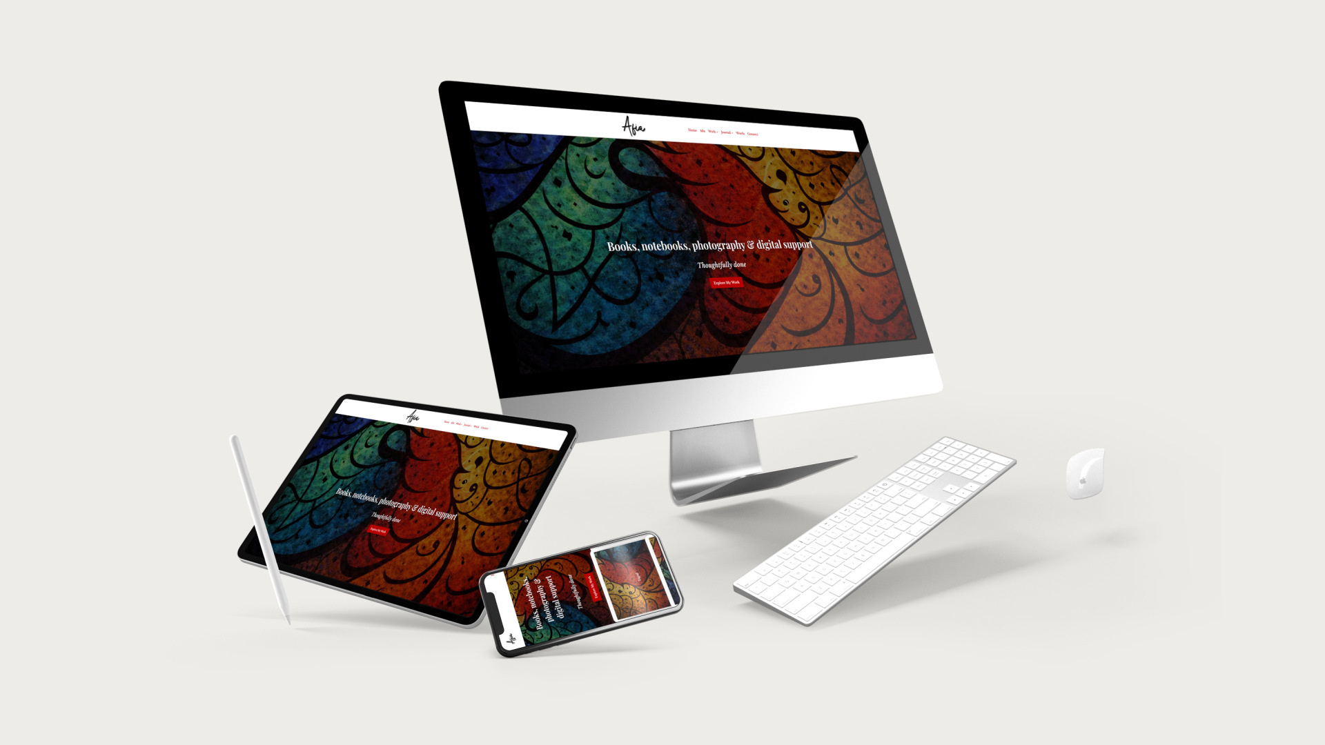 Afia website displayed on a desktop computer, tablet and smartphone